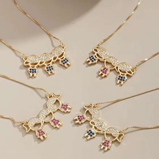 Colar com pingente banhado a ouro 18K e prata 925, incrustado com zircônia cúbica, adequado para mulheres.   NK3N GTZA