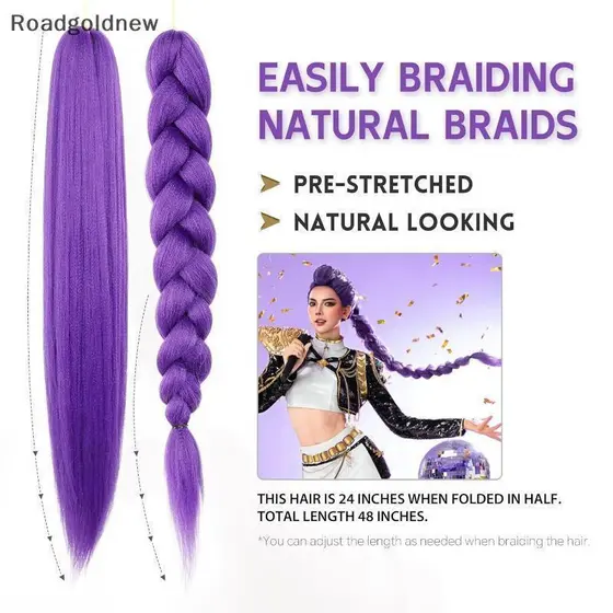 Peruca de Cosplay RGN de 26 Polegadas KPOP Rumi, Acessórios para Fantasia Roxos, Trança de Rabo de Cavalo DIY, Resistent