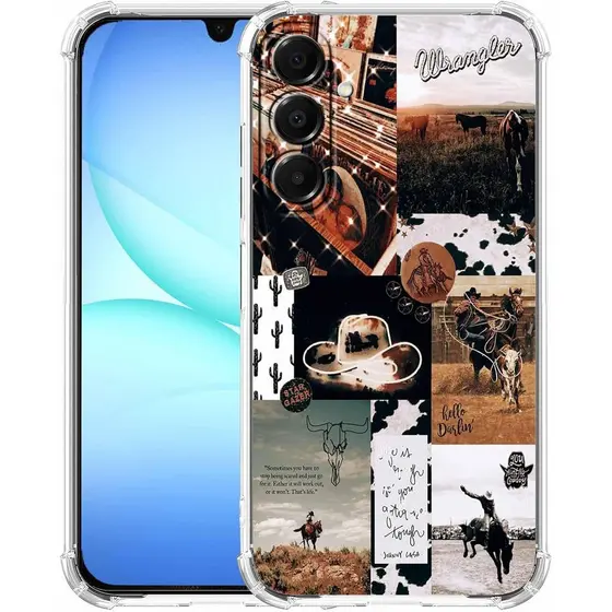 Capa Protetora Completa de TPU Macio e Moderno com Estampa de Colagem Estética de Cowboy do Velho Oeste para Samsung Gal