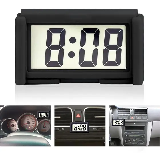 Relógio Digital para Painel de Carro - com Display LCD Grande de Hora e Data - Mini Relógio Automotivo Adesivo para Pain