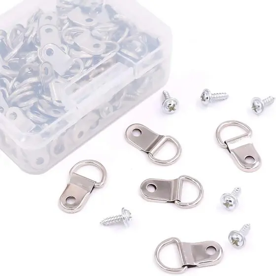 110 Peças de Ganchos de Metal Prateado em Forma de D para Pendurar Quadros, Ganchos de Furo Único com Parafusos para Mol