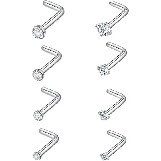 Joias para Piercing de Nariz em Aço Cirúrgico - Anéis e Brincos de Nariz 20G e 18G, Argolas de 8mm-12mm, Diamante CZ de 