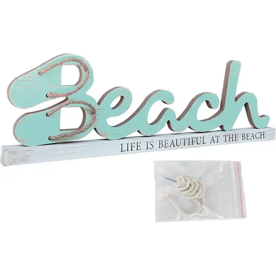 Placas Decorativas de Parede para Praia - Madeira Rústica Feita à Mão, A Vida É Linda na Praia, Decoração de Parede para