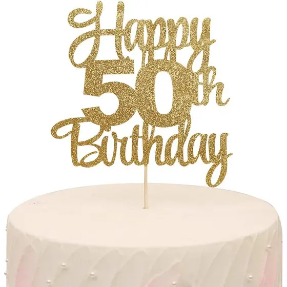 Topo de Bolo Feliz 50º Aniversário - Decorações de Aniversário de 50 Anos, Topo de Bolo de 50 Anos, Decorações de Festa