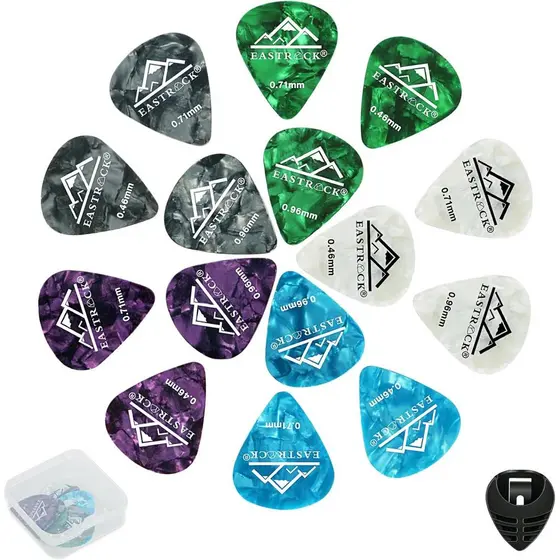 Conjunto de 15 Palhetas para Guitarra EASTROCK com Caixa Organizadora e Suporte para Palhetas, Disponível em 3 Espessura
