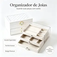 Caixa Organizadora de Joias Luxo com Gavetas e Trava Porta Bijuterias