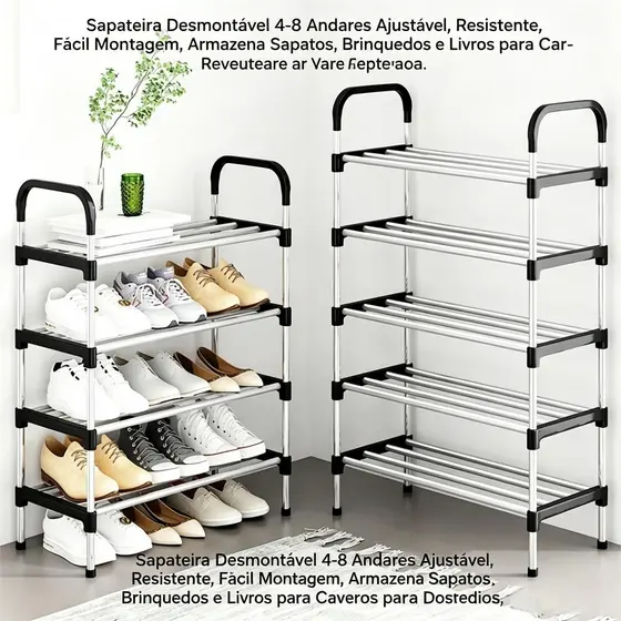 Sapateira Desmontável 4-8 Andares Ajustável, Multiuso para Sapatos, Livros e Brinquedos Resistente