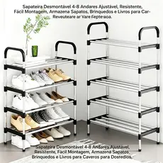 Sapateira Desmontável 4-8 Andares Ajustável, Multiuso para Sapatos, Livros e Brinquedos Resistente