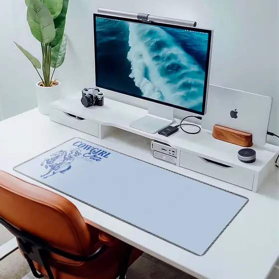 MousePad Gamer Cowgirl Azul 80x30 Deskpad Gamer Grande Antiderrapante Personalizado Grande RGB Anime