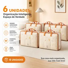 Kit 6 Sacos Organizadores para Cobertores Edredons 60x50x28cm Bolsa Armazenamento Transparente Resistente Anti Poeira Um