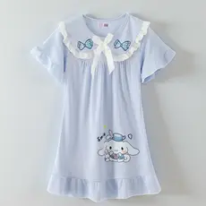 Yugui Dog Homewear Camisola Meninas Estilo Fino Verão Estilo Princesa Manga Curta Alunos da Escola Primária Laurel Dog D