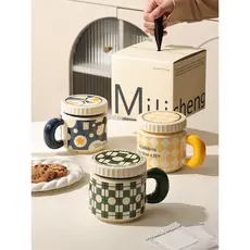 Caneca com tampa nicho Design copo caixa de presente presente casal copo grande capacidade copo cerâmica escritório copo