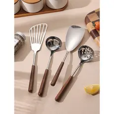 Mini espátula alça de madeira 304 aço inoxidável pequena espátula de cozinha noz fritar espátula conjunto de utensílios