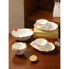 Tigela de arroz com contas em relevo, tigela de sopa de cerâmica doméstica, prato de iogurte para café da manhã, utensíl