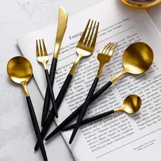 Talheres de alta qualidade preto ouro bife talheres placa conjunto doméstico comida ocidental talheres colher conjunto d