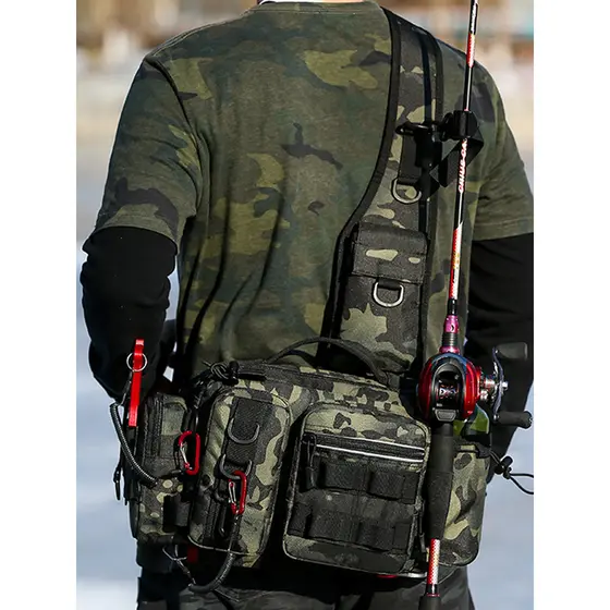 Bolsa de isca Bolsa de cintura multifuncional mensageiro Bolsa de vara de pesca de grande capacidade de arma
