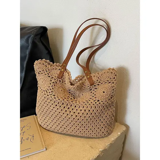 Street Wear IT BAG BAG Mulheres Grande Capacidade All-Match Um Ombro Tecido Palha Sacola Seaside Férias Praia BAG