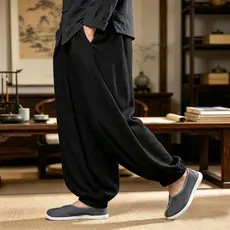 Calças de meditação de algodão Calças de monge Bloomers Calças de camada masculina Extra largas Calças de prática Calças