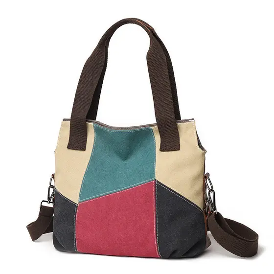 Bolsa de Lona Feminina Nova Moda Retro Simples Grande Capacidade Bolsa Casual 4GFB