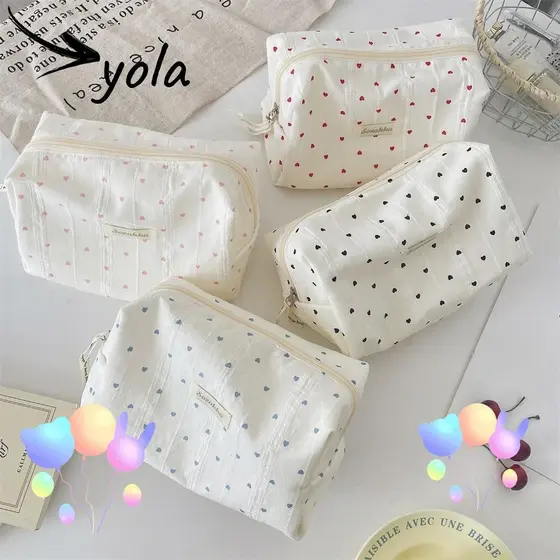 Bolsa De Armazenamento De Batom Cosmético YOLANDAGOODS , Higiene Pessoal Com Coração Listrado De Grande Capacidade , Qua