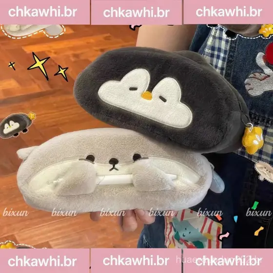 Caneta De Pelúcia Pinguim Lontra Dos Desenhos Animados Saco Grande Capacidade Estudante Lápis Caso De Armazenamento Caix