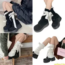 Meias Longas Femininas Vermelhas Lolitas Tricotadas Polainas Balé Cadarço