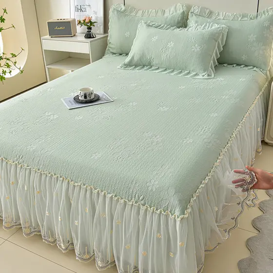 Requintado renda cama saia estilo gelo seda legal esteira conjunto de três peças verão ervilhas gelo ar condicionado est