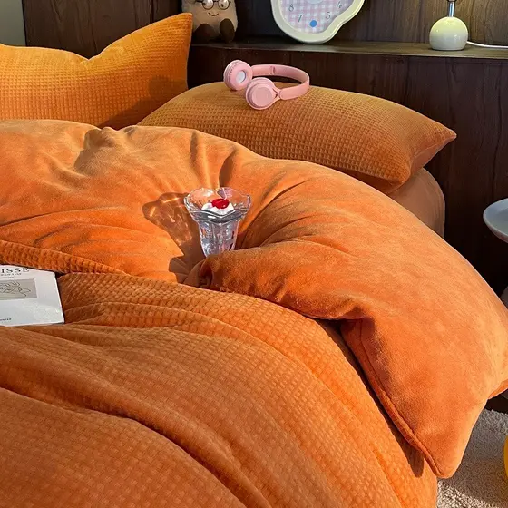 Waffle leite colcha capa única peça 2025 novo estilo inverno Coral velo colcha capa engrossado quente cama de quatro peç