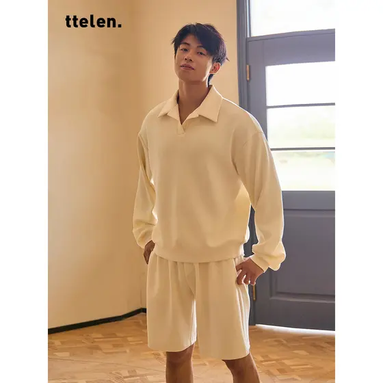 Ttelen.2024 outono novo estilo camisa polo de manga comprida masculina lapela solta camiseta Casual esportes camisa polo
