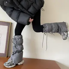 W inverno quente estilo cinza para baixo algodão cordão cinta esportes lazer meias perna capa senhoras ao ar livre quent