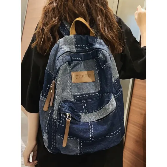 Hong Kong estilo Denim mochila feminina estudante ins preguiçoso pingente Retro lona mochila feminina mochila de viagem