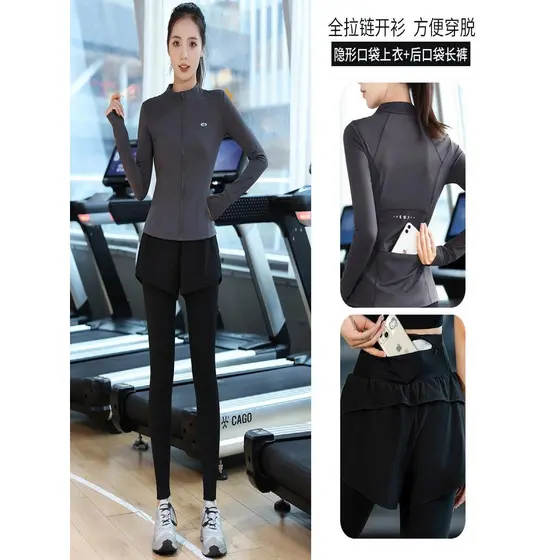 Tamanho grande profissional roupas de Fitness feminino primavera manhã correndo terno esportivo respirável de manga comp