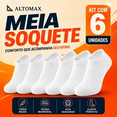 Kit 6 Pares Meia Invisível Soquete Branca Unissex Algodão Macio Confortável Respiravel Altomax