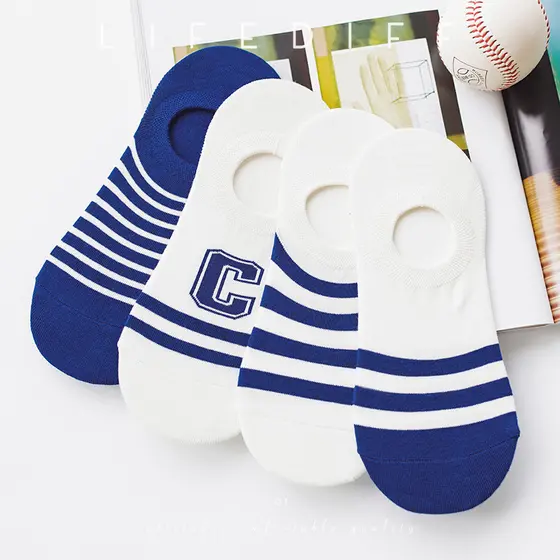 Meias de algodão verão estilo fino senhoras barco meias listradas Klein azul femininas meias invisíveis branco bai