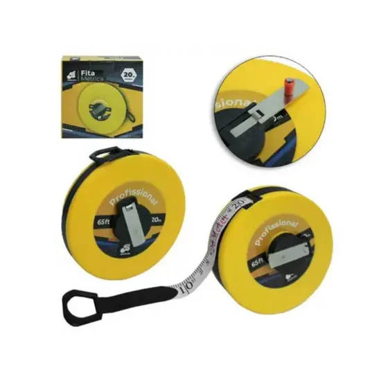 Fita Métrica Trena Fibra de Vidro Longa Fechada Profissional 20m - S&V