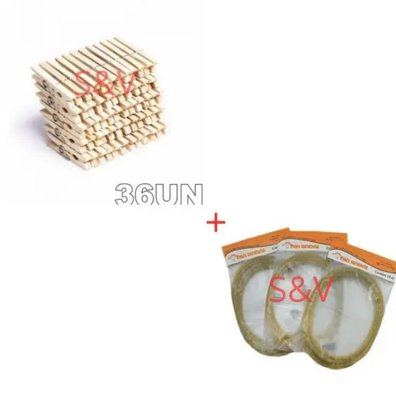 Kit 36 Prendedores de Madeira + 3 Varal Roupa Fio de Aço Reforçado e Revestido10m - S&V