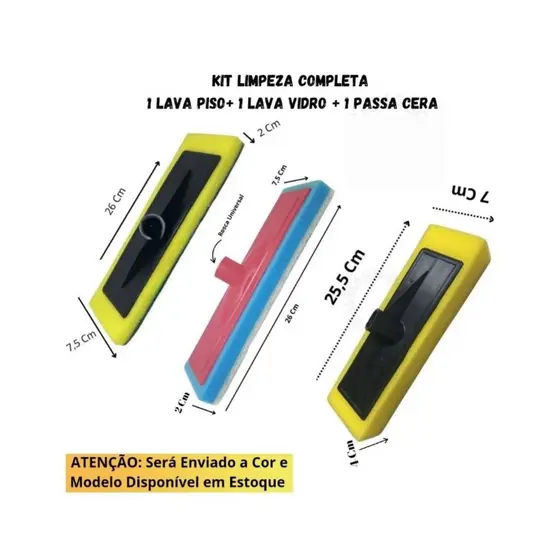Kit Limpeza Completa 1 Lava Pisos + 1 Lava Vidro + 1 Passa Cera Limpeza Completa Chão Azulejos Box Banheiros