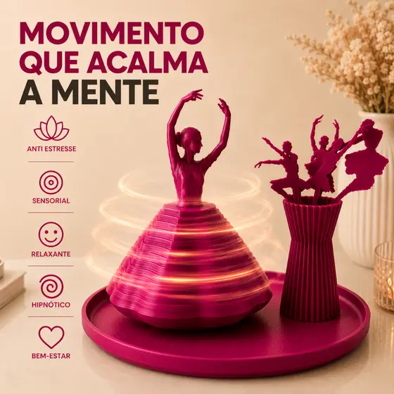 Kit Decorativo Bailarina Sensorial + Vaso + Bandeja Rosa para Quarto, Penteadeira e Decoração