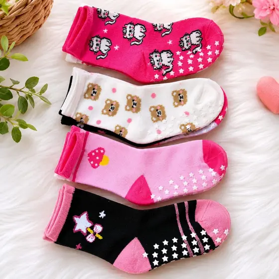 Kit Até 12 Pares Meia Infantil Menina Antiderrapante Estampadas