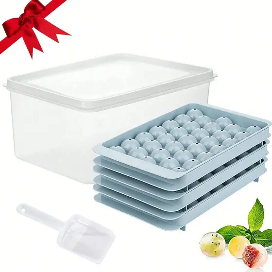 Conjunto de Formas de Gelo Redondas: 3 Formas, 1 Recipiente de e Colher. Formas de Gelo Aprimoradas, Molde de Gelo