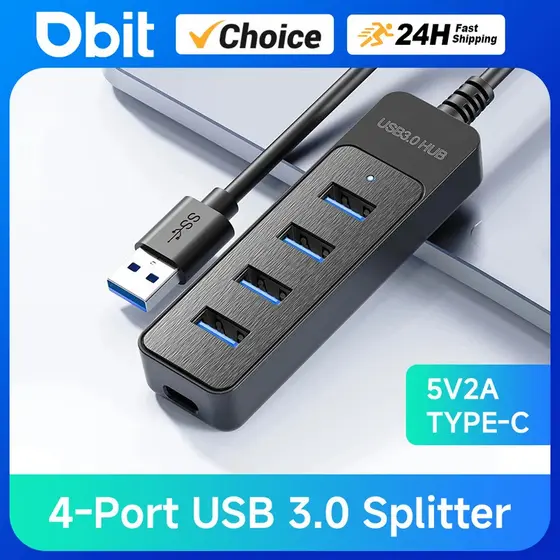 Adaptador de Energia USB 3.0, Hub Divisor Multi USB de 4 Portas, Hub USB 2.0 Tipo C, Expansor Múltiplo de Alta Velocidad
