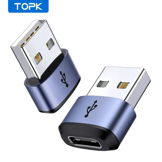 Adaptador TOPK AT13 USB C para Macho, Fêmea (Tipo-C) para USB 2.0 Macho (USB-A), Conector Adaptador OTG para Car
