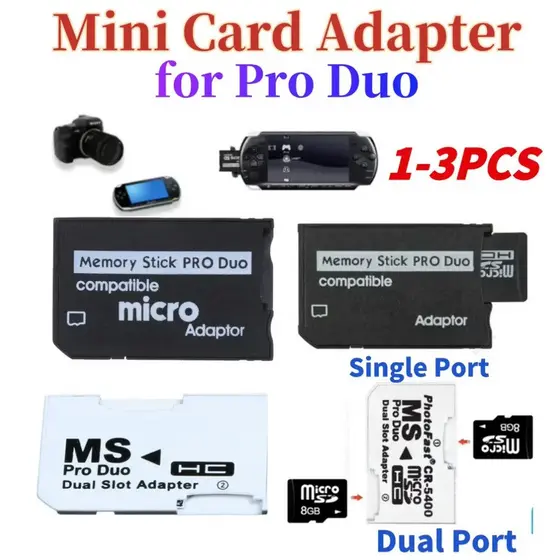 Leitor de Cartão Memory Stick Pro Duo, Adaptador de Cartão Mini SD TF para MS, Leitor de Cartão para PSP, Slot Único/Dup