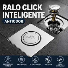 Ralo Click Inteligente 10x10cm Aço Inox Prata Pop Up Antiodor Anti-Insetos com Filtro para Banheiro