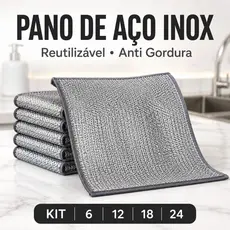 Kit 6 12 18 24 Panos de Aço Inox Anti Gordura Reutilizável para Lavar Louça Panela Fogão Limpeza Pesada