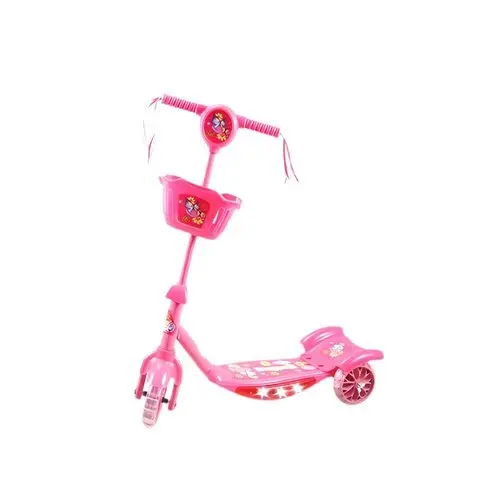 Patinete Infantil 3 Rodas Dobrável Luzes Coloridas Som Rosa Estabilidade Alta Segurança Divertimento Crianças