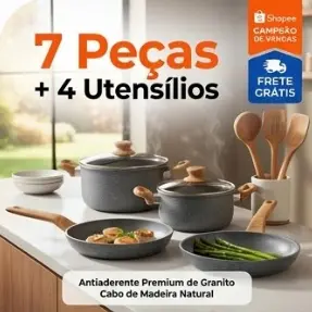 Kit Panelas Cozinha Antiaderente 4 Pecas Utensilios Resistente Facil Limpeza Cinza Moderno
