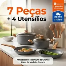 Kit Panelas Cozinha Antiaderente 4 Pecas Utensilios Resistente Facil Limpeza Cinza Moderno