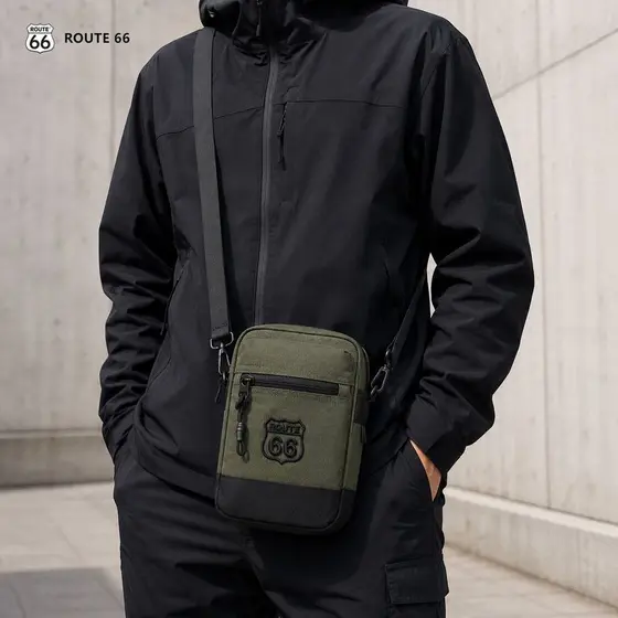 Qionghai City Wuqiao Comercial Co., Ltd. Retro Americano No. 66 estrada Diagonal saco do telefone móvel exército verde O