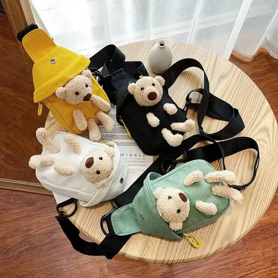 Nova Bolsa de Pelúcia Infantil, Bolsa de Peito de Urso de Pelúcia Fofa, Transversal, Mini Bolsa de Lona Coreana pa